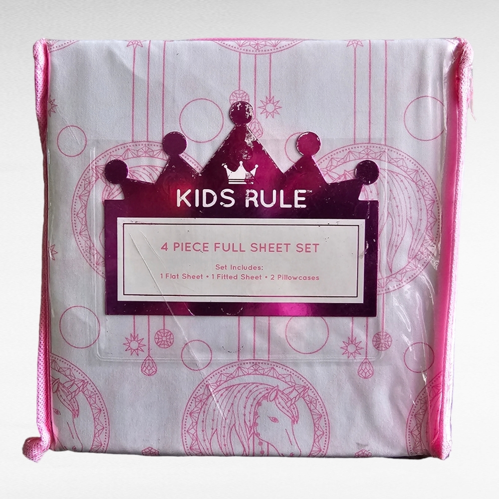 Kids Rule Geo Unicorn Full 4 Piece Sheet Set